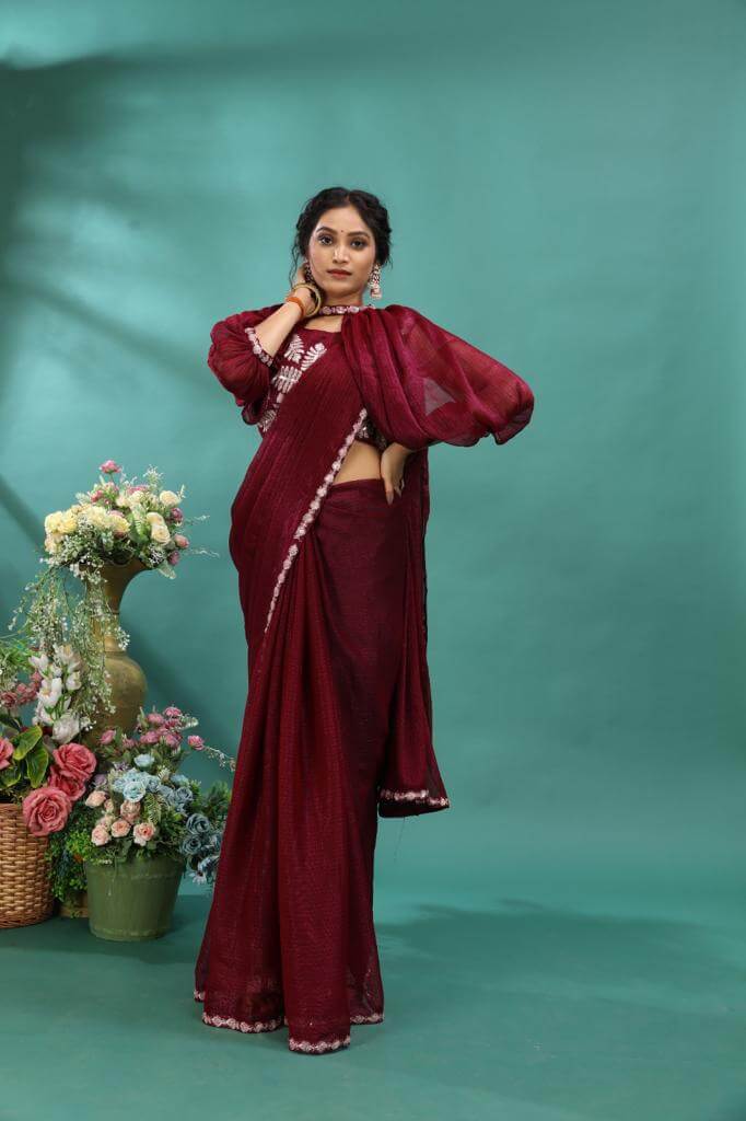 Silk Saree with blouse in Maroon colour 34320